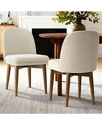 Maison Boucle Linen Blend Upholstered Dining Chairs Set of 2, Walnut Wood Legs