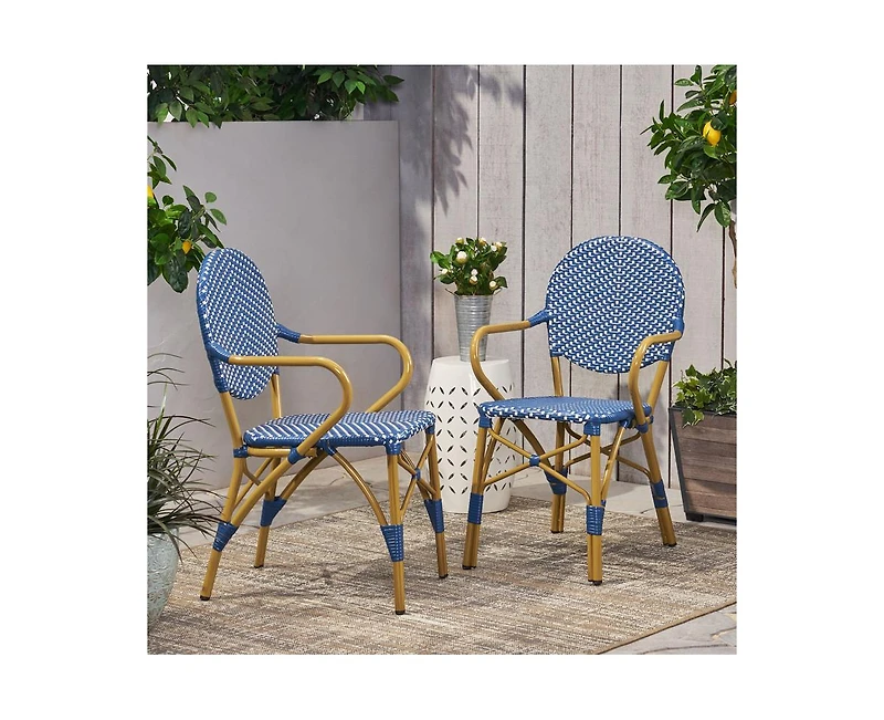 sumyeg French Style Outdoor Accent Chairs with Rattan and Bamboo Print Aluminum Frame(Set of 2