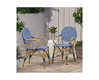 sumyeg French Style Outdoor Accent Chairs with Rattan and Bamboo Print Aluminum Frame(Set of 2
