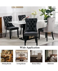 Rainsken Dining Chairs Set of 2, Modern Pu and Velvet Upholstered Kitchen with Wood Legs, Nailhead Trim Button Design for Room