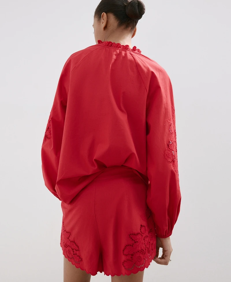 Mango Women's Lace Accents Embroidered Blouse