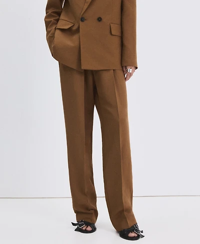 Mango Women's Elastic Waistband Linen Suit Pants