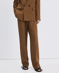 Mango Women's Elastic Waistband Linen Suit Pants