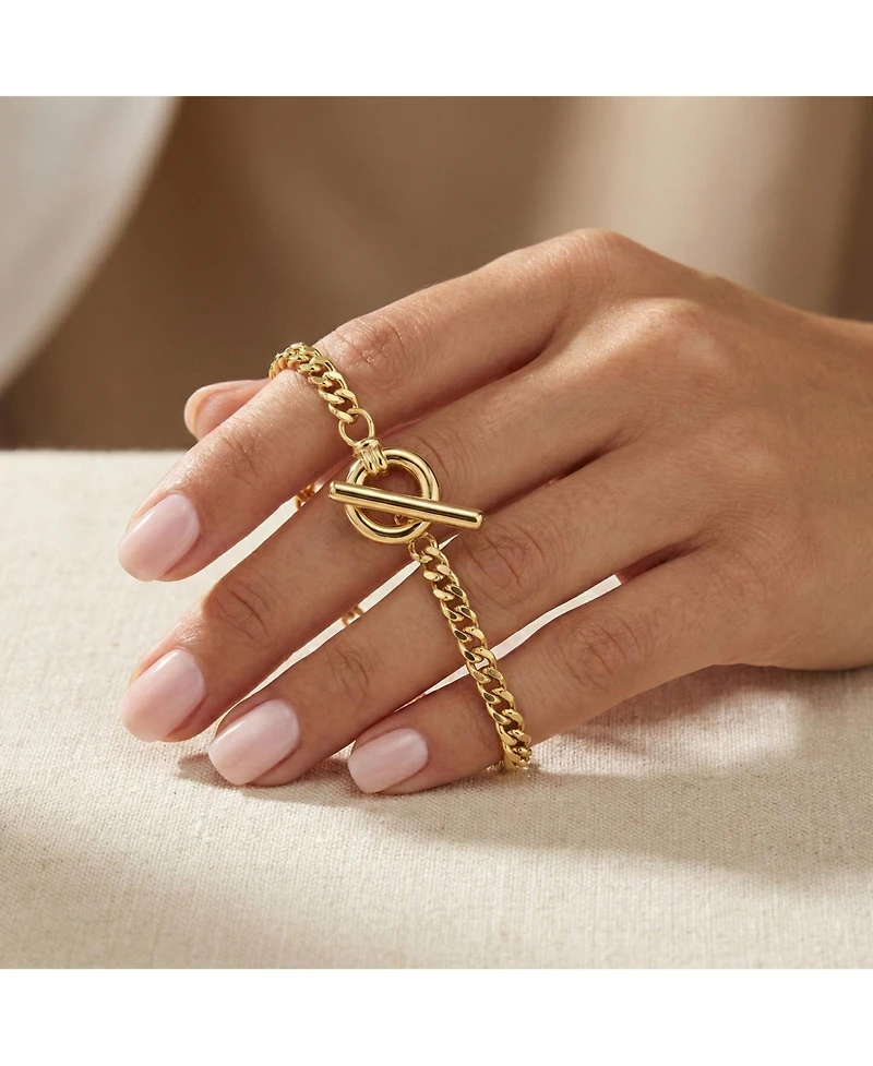 Rachel Glauber 14K Gold Plated with Clear Cubic Zirconia Ligth Weight Chain Bracelet