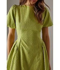 Warehouse Women's Seersucker Puff Sleeve Midi Dress