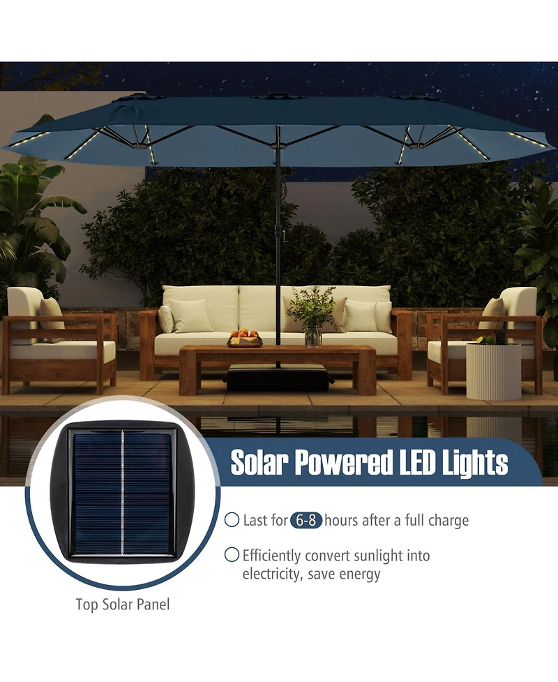 Sugift 15 5 Feet Extra Large Patio Umbrella with Led Solar Lights and Crank Handle