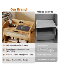 gaomon Home Set of 2 Engineered Wood Rattan Nightstands, Storage End Tables