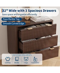 gaomon Home 3-Drawer Fluted Wood Nightstand, Faux Marble Top Bedside Storage Table, 2-Pack