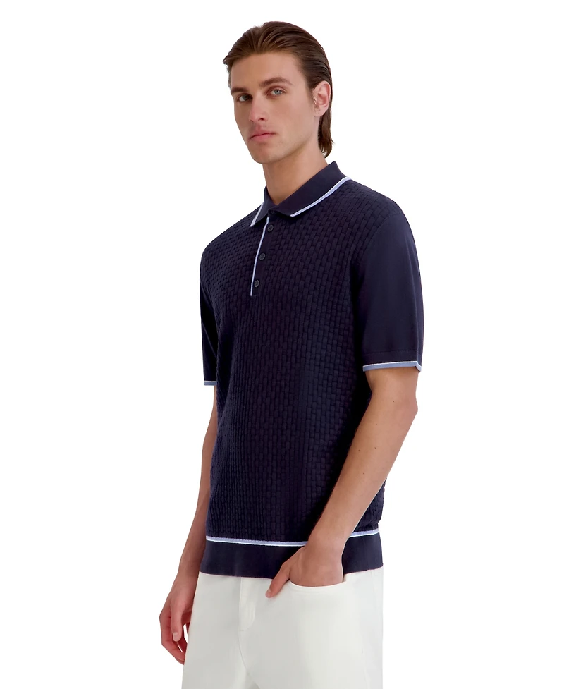 Karl Lagerfeld Paris Men's Basket Weave Short-Sleeve Polo Shirt