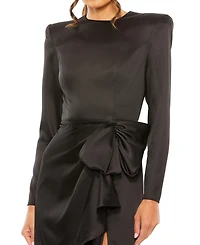 Mac Duggal Petite Long Sleeve Satin Structured Bow Draped Column Gown