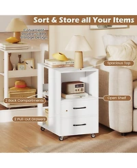 Gymax End Table w/Built-in Charging Station Usb Ports and Outlets 2 Drawers 3 Shelves Natural