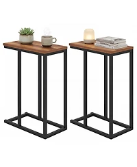 Gymax 2PCS C-shaped End Table w/Adjustable Foot Pads Small Snack for Bedroom Rustic Brown