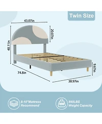 Homfan Modern Boucle Upholstered Kids Bed Frame - Arch Headboard, Wooden Slats, No Box Early Season Needed, Easy Assembly