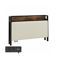 Homfan Upholstered Bed Frame with Storage Headboard, 2 Drawers and Charging Station