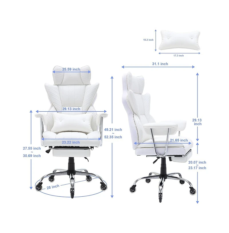 Sugift Reclining Office Chair with Retractable Footrest, 350 lbs Capacity, Pu Leather Wide Seat and Lumbar Support