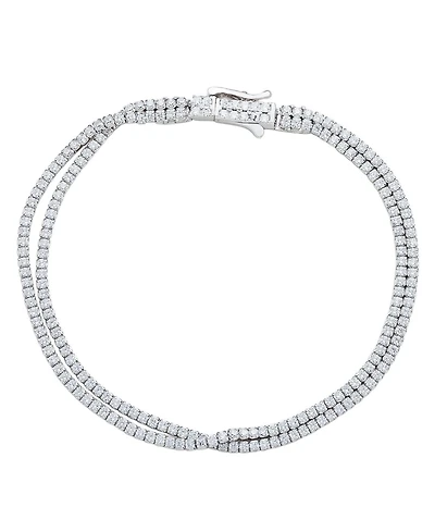 Suzy Levian New York Sterling Silver Double-Strand Pave Cubic Zirconia Tennis Bracelet