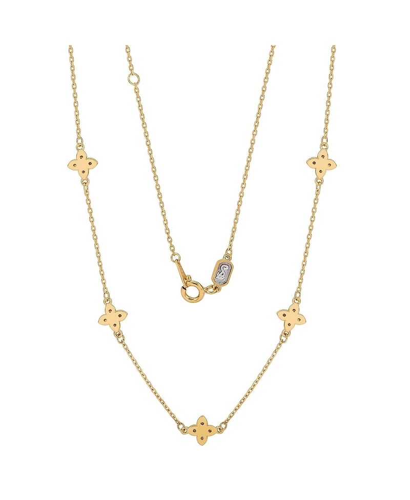 Suzy Levian New York Sterling Silver Cubic Zirconia Flower Station Necklace