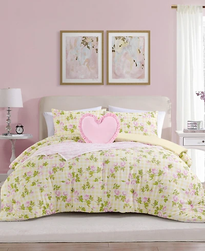 Betsey Johnson Gingham Rose Microfiber 4-Piece Comforter Set, Twin/Twin Xl