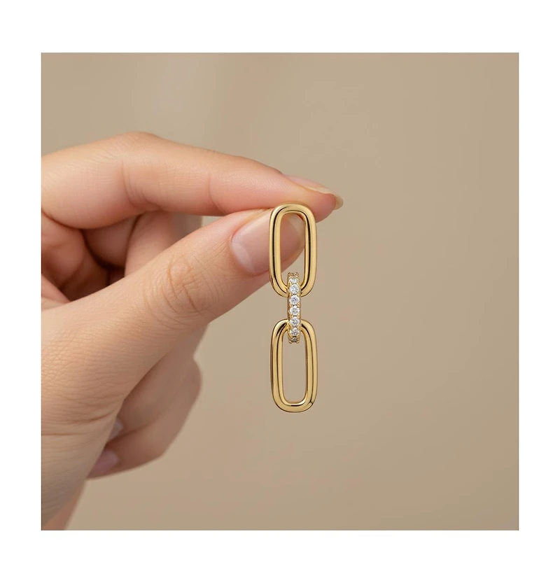 Classic 14k Yellow Gold Plated with Cubic Zirconia Triple Chain Drop Earrings