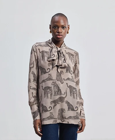 Reistor Women's Relaxed-Fit Top with Front-tie Animal Print