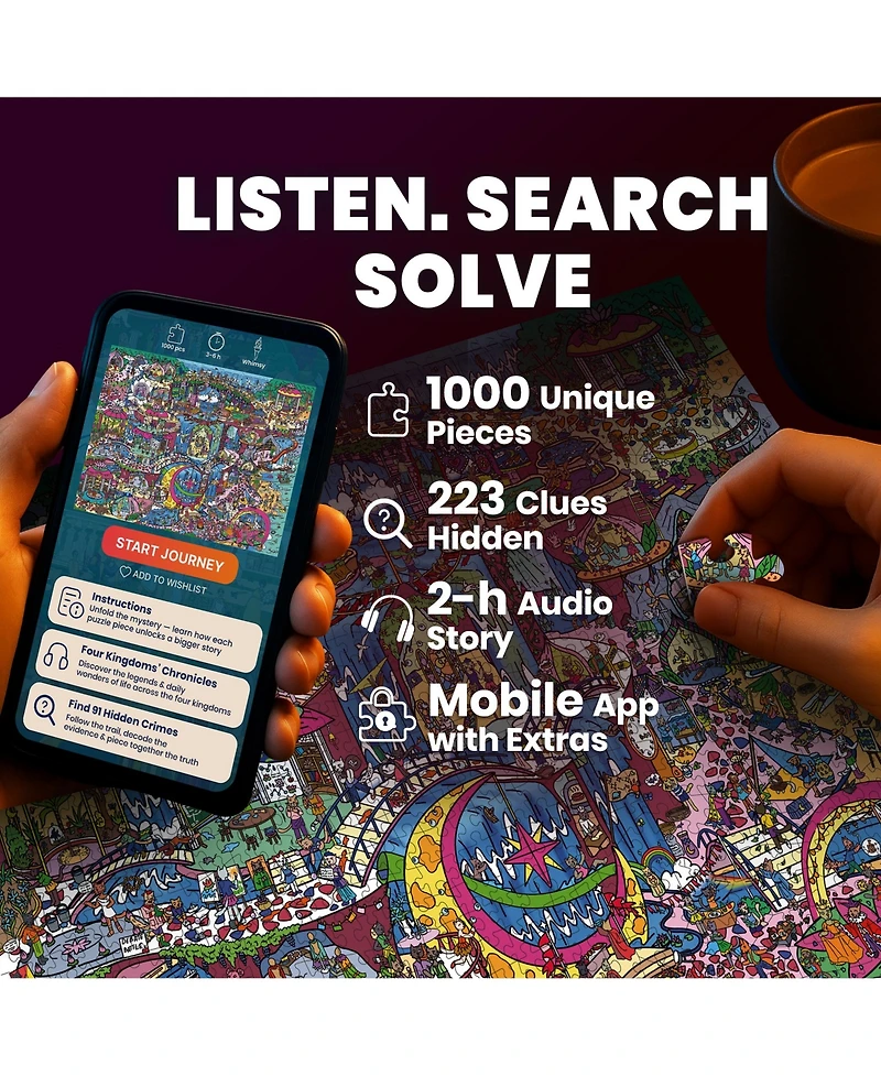 Quokka 1000 Piece Puzzle for Adults with 223 Hidden Secrets & Audio Story – Blush Lotus Kingdom