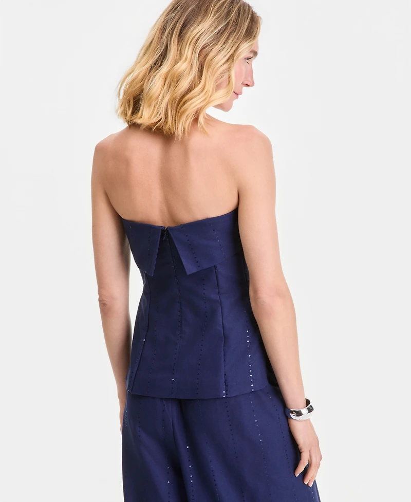 I.n.c. International Concepts Women's Sequin Pinstripe Linen-Blend Strapless Top, Macy's Exclusive