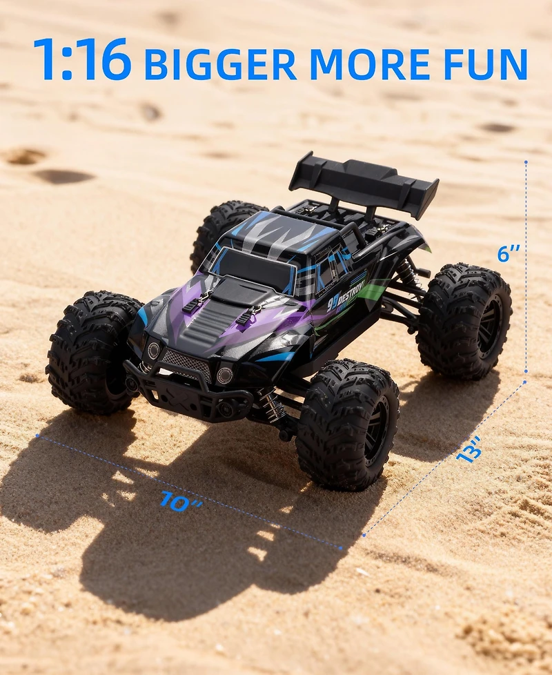Sugift High-Speed 1:16 4WD Remote Control Car Toy with Led Lights and Dual Batteries, Great Gift for Kids