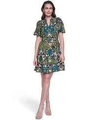 Vince Camuto Women's Printed Puff-Sleeve Dress