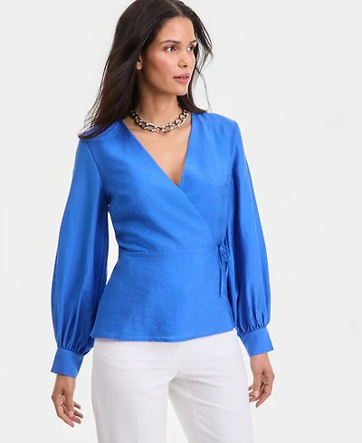 I.n.c. International Concepts Women's Long Sleeve Textured Wrap Blouse, Macy's Exclusive