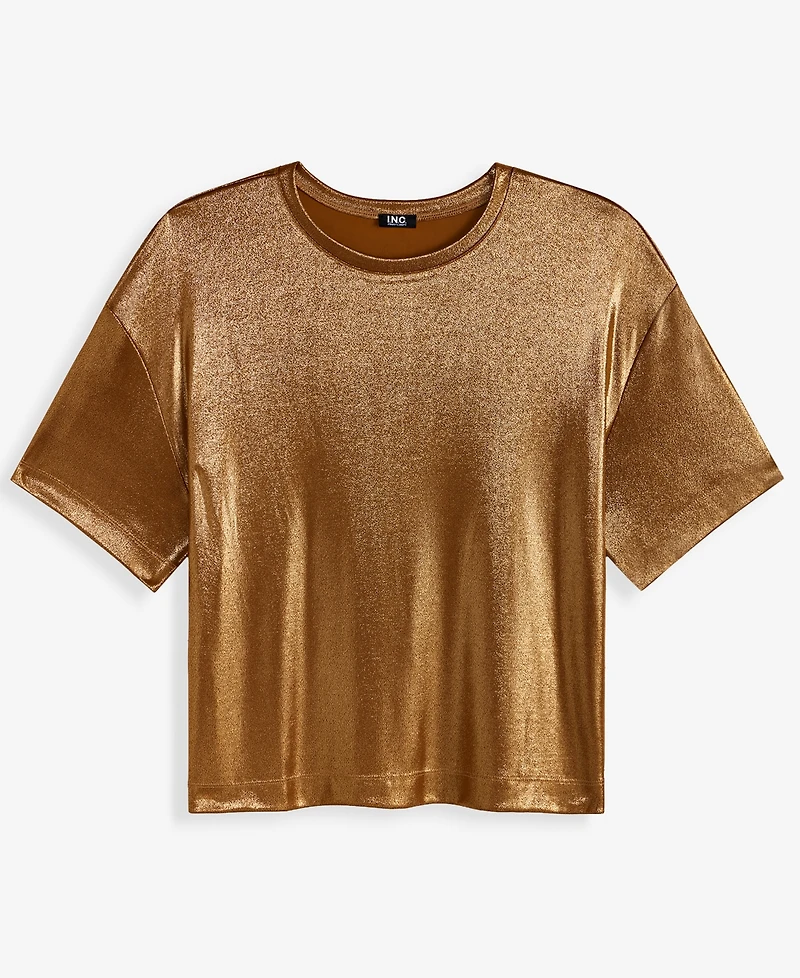 I.n.c. International Concepts Women's Metallic Foil Crewneck T-Shirt, Macy's Exclusive