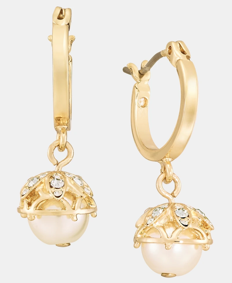 Marchesa Pave & Imitation Pearl Charm Hoop Earrings