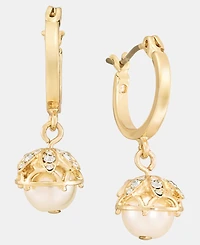 Marchesa Pave & Imitation Pearl Charm Hoop Earrings