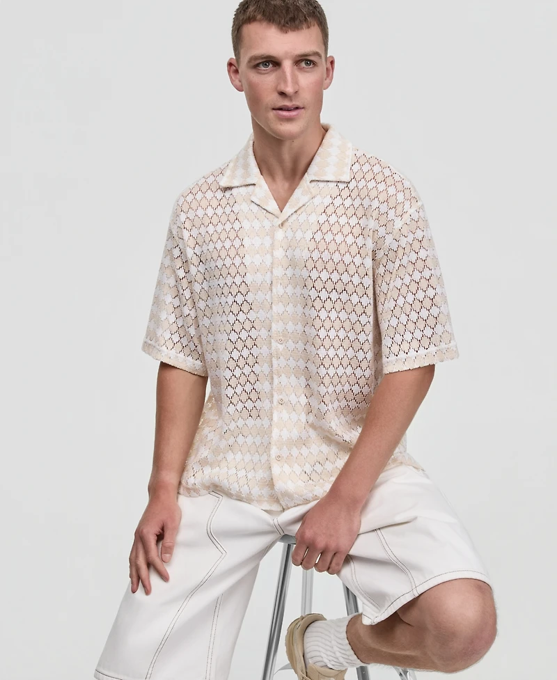 Mode of One Men's Diamond-Crochet Camp Shirt, Macy's Exclusive