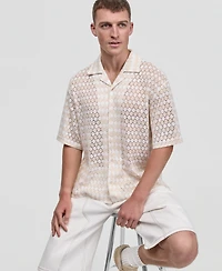 Mode of One Men's Diamond-Crochet Camp Shirt, Macy's Exclusive