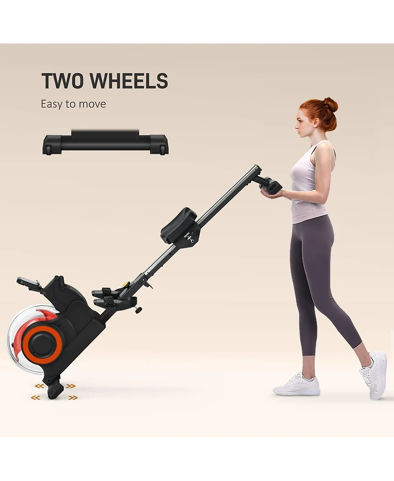 Soozier Foldable Water Rowing Machine with Wheels for Home Gym,