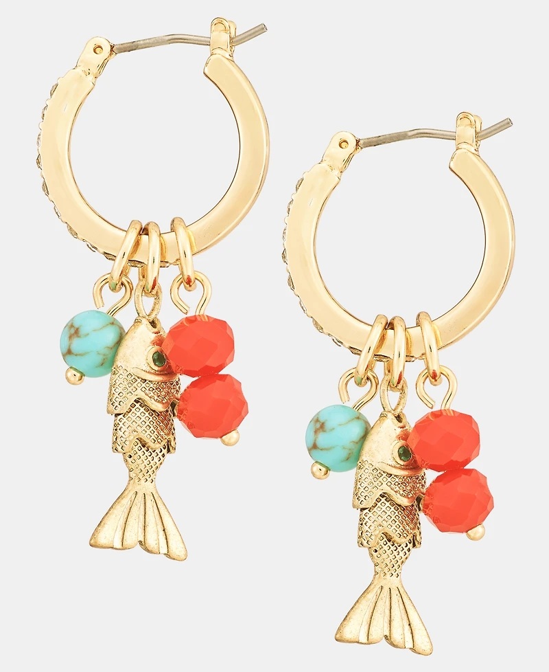 lonna & lilly Fish & Bead Charm Hoop Earrings