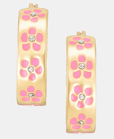 Karl Lagerfeld Paris Gold-Tone Enamel Flower Inlay Small Hoop Earrings, 0.68"