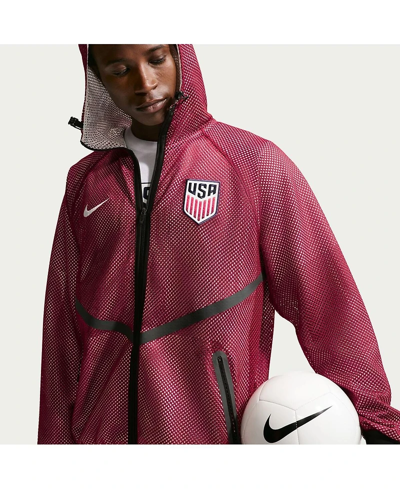 Nike Men's Red Usmnt 2026 Anthem Mesh Dri-fit Full-Zip Hooded Jacket