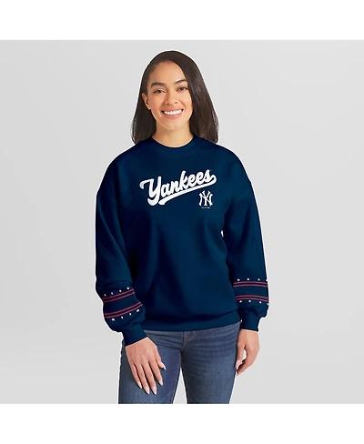 Wear by Erin Andrews Women's Navy New York Yankees Americana Heavyweight Fleece Sweatshirt
