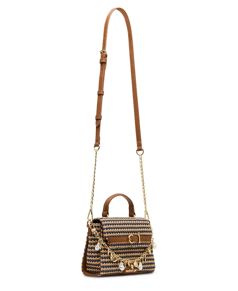 Madden Girl Shells Straw Small Top Handle Satchel Handbag