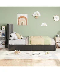 gaomon Set of 2 Twin Upholstered Bed Frames with Adjustable Headboard and 2 Drawers, Linen Platform