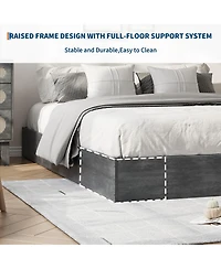 Homfan Wood Platform Bed Frame in Washed, Floor Style, No Headboard, No Box Spring Needed