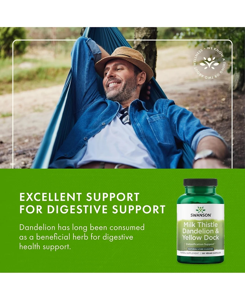 Swanson Milk Thistle, Dandelion and Dock Herbal Liver Support, Overall Health and Wellbeing, 120 Capsules, 1 Pack
