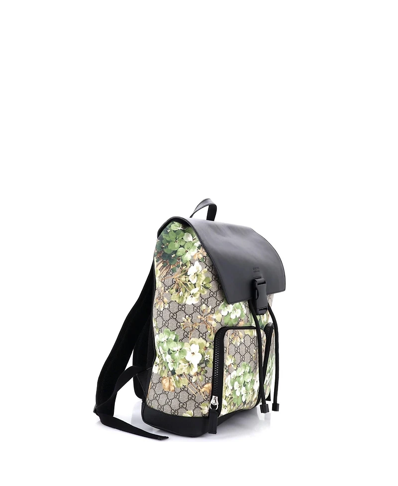 Pre-Owned Gucci Buckle Backpack Blooms Print Gg Coated Canvas and Leather