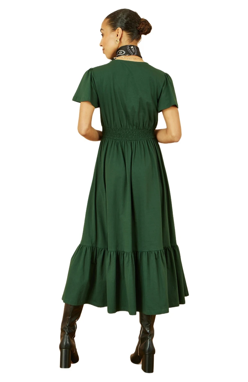 Yumi Women's Butterfly Print Dip Hem Midi Wrap Dress