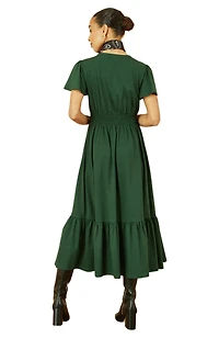 Yumi Women's Butterfly Print Dip Hem Midi Wrap Dress