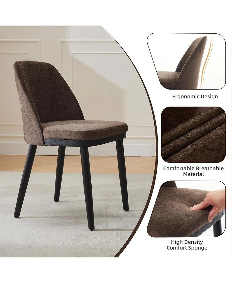 gaomon Set of 2 Linen Upholstered Dining Chairs with Curved and Solid Wood Legs