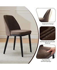 gaomon Set of 2 Linen Upholstered Dining Chairs with Curved and Solid Wood Legs