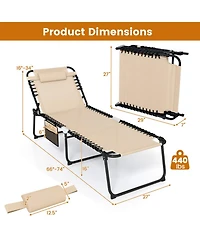 Gouun Outdoor 4-Position Folding Patio Chaise Lounge Chair with Adjustable Backrest and Side Pocket