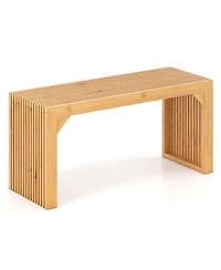 Sugift Bamboo Dining Bench Long Entryway Bench Indoor Outdoor Solid Wood Bench